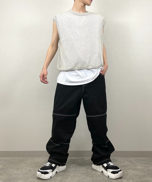 XU（エックスユー）の「【XU/エックスユー】mesh knit vest/メッシュ ニット ベスト シースルー 透け感 ベスト（ベスト・メンズ・ダークグレー/カーキ/アイボリー・ONE SIZE）」の5枚目の写真