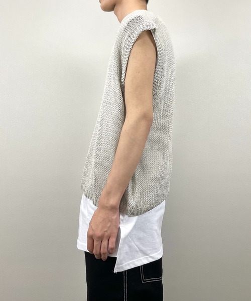 XU（エックスユー）の「【XU/エックスユー】mesh knit vest/メッシュ ニット ベスト シースルー 透け感 ベスト（ベスト・メンズ・ダークグレー/カーキ/アイボリー・ONE SIZE）」の7枚目の写真