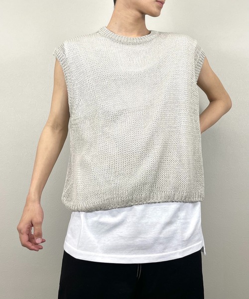 XU（エックスユー）の「【XU/エックスユー】mesh knit vest/メッシュ ニット ベスト シースルー 透け感 ベスト（ベスト・メンズ・ダークグレー/カーキ/アイボリー・ONE SIZE）」の6枚目の写真