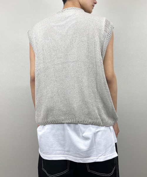 XU（エックスユー）の「【XU/エックスユー】mesh knit vest/メッシュ ニット ベスト シースルー 透け感 ベスト（ベスト・メンズ・ダークグレー/カーキ/アイボリー・ONE SIZE）」の8枚目の写真