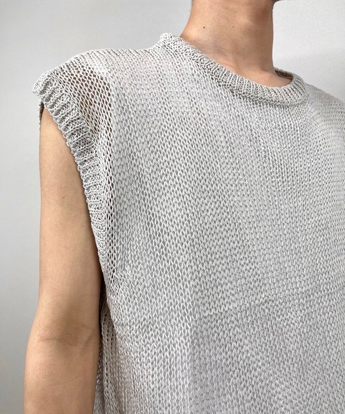 XU（エックスユー）の「【XU/エックスユー】mesh knit vest/メッシュ ニット ベスト シースルー 透け感 ベスト（ベスト・メンズ・ダークグレー/カーキ/アイボリー・ONE SIZE）」の9枚目の写真