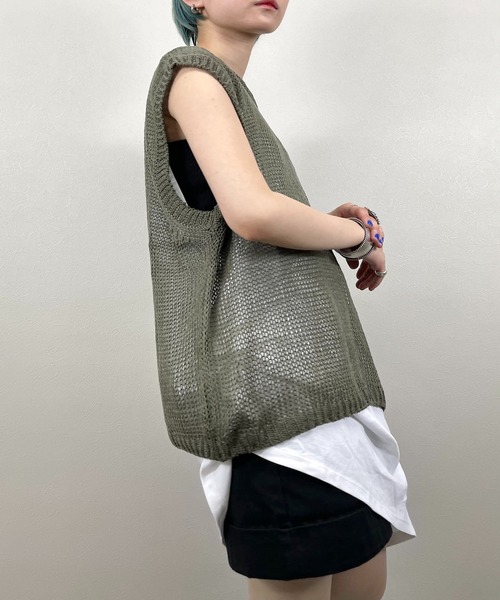 XU（エックスユー）の「【XU/エックスユー】mesh knit vest/メッシュ ニット ベスト シースルー 透け感 ベスト（ベスト・メンズ・ダークグレー/カーキ/アイボリー・ONE SIZE）」の21枚目の写真