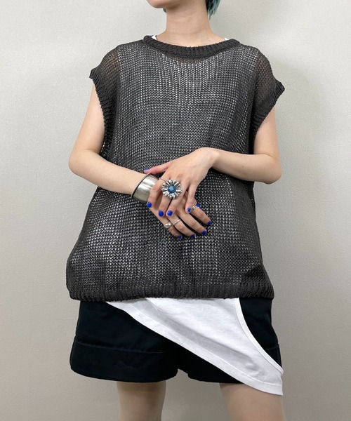 XU（エックスユー）の「【XU/エックスユー】mesh knit vest/メッシュ ニット ベスト シースルー 透け感 ベスト（ベスト・メンズ・ダークグレー/カーキ/アイボリー・ONE SIZE）」の14枚目の写真