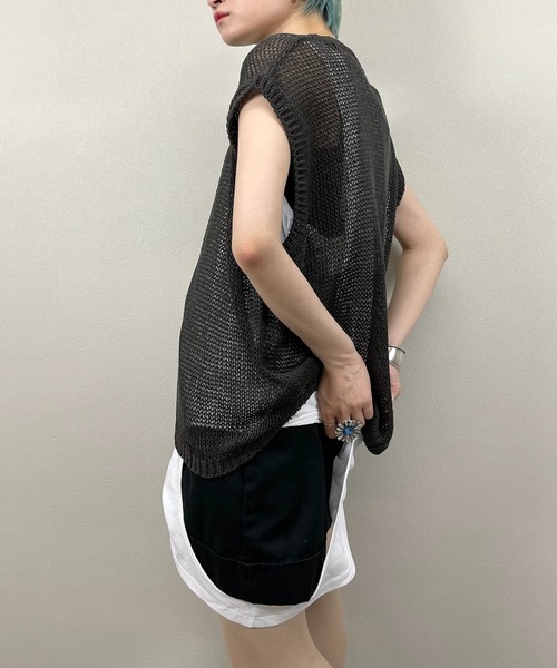 XU（エックスユー）の「【XU/エックスユー】mesh knit vest/メッシュ ニット ベスト シースルー 透け感 ベスト（ベスト・メンズ・ダークグレー/カーキ/アイボリー・ONE SIZE）」の15枚目の写真