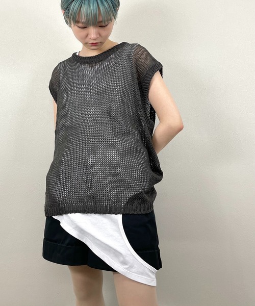 XU（エックスユー）の「【XU/エックスユー】mesh knit vest/メッシュ ニット ベスト シースルー 透け感 ベスト（ベスト・メンズ・ダークグレー/カーキ/アイボリー・ONE SIZE）」の13枚目の写真