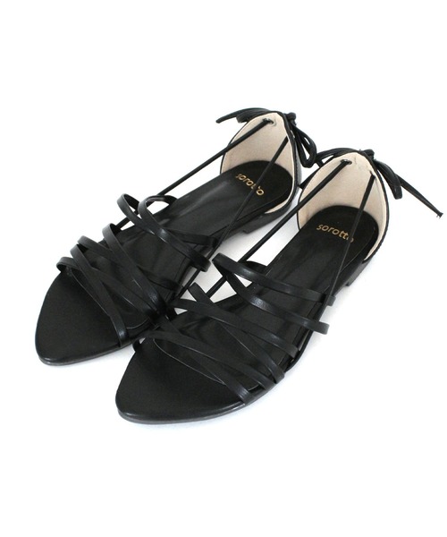 SOROTTO（ソロット）の「レースアップフラットソールサンダル（サンダル・レディース・ブラック/ブラウン/イエロー/アイボリー/ピンク・M/LL/S/L）」の6枚目の写真