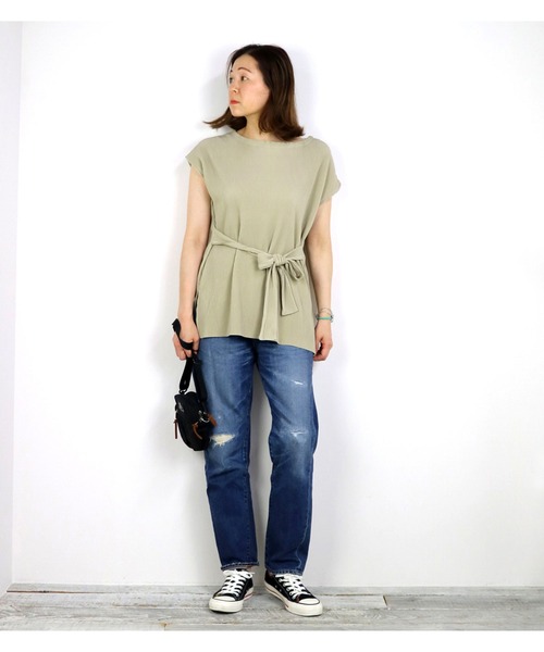 Grand PARK(グランドパーク)の「ウエストリボンチュニック&ワイドパンツセットアップ(アンサンブル・レディース・ブラック/ベージュ/キャメル・FREE)」の5枚目の写真