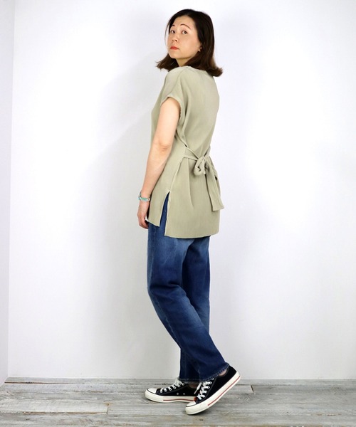 Grand PARK(グランドパーク)の「ウエストリボンチュニック&ワイドパンツセットアップ(アンサンブル・レディース・ブラック/ベージュ/キャメル・FREE)」の9枚目の写真