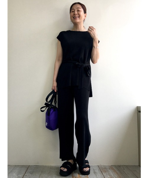 Grand PARK(グランドパーク)の「ウエストリボンチュニック&ワイドパンツセットアップ(アンサンブル・レディース・ブラック/ベージュ/キャメル・FREE)」の19枚目の写真