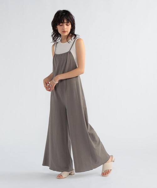 FEELING MADE（フィーリングメイド）の「FEELING MADE ドライタッチ バイカラーヘム サロペット（サロペット/オーバーオール・レディース・ブラック/ブラウン/グレー・MEDIUM/LARGE）」の3枚目の写真