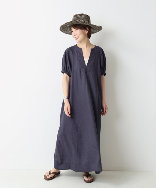 レサージュ　フレンチリネンスタンドカラーワンピース　パープル journal standard L'essage（ジャーナルスタンダードレサージュ