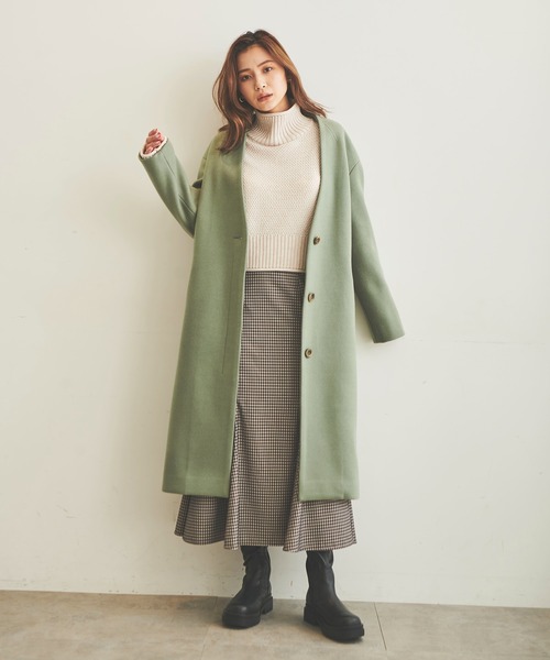 FREE'S MART（フリーズマート）の「【インフルエンサー森下愛里沙さんレコメンド / Sシリーズ対応】◆ジャージメルトンノーカラーコート（ノーカラーコート・レディース・チャコールグレー/オフホワイト/ライトグリーン/モカ・SMALL/MEDIUM）」の17枚目の写真