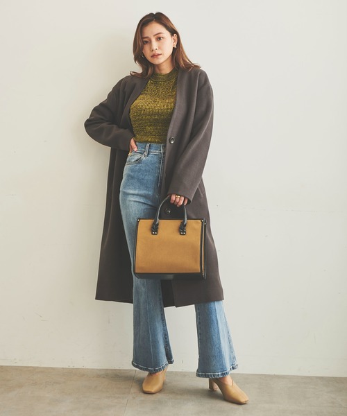 FREE'S MART（フリーズマート）の「【インフルエンサー森下愛里沙さんレコメンド / Sシリーズ対応】◆ジャージメルトンノーカラーコート（ノーカラーコート・レディース・チャコールグレー/オフホワイト/ライトグリーン/モカ・SMALL/MEDIUM）」の9枚目の写真