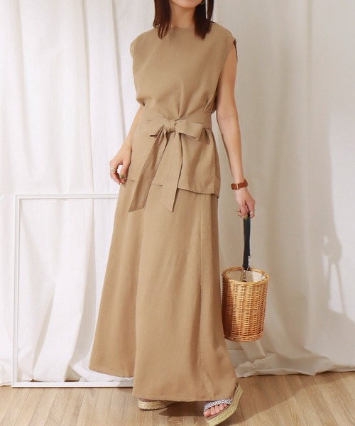 libelle more(リベル モア)の「綿レーヨン麻スカートセットアップ(スカート・レディース・ブラウン/ベージュ/カーキ/チャコールグレー・L/M)」の4枚目の写真
