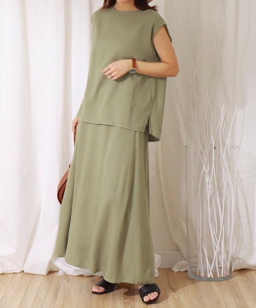 libelle more(リベル モア)の「綿レーヨン麻スカートセットアップ(スカート・レディース・ブラウン/ベージュ/カーキ/チャコールグレー・L/M)」の1枚目の写真