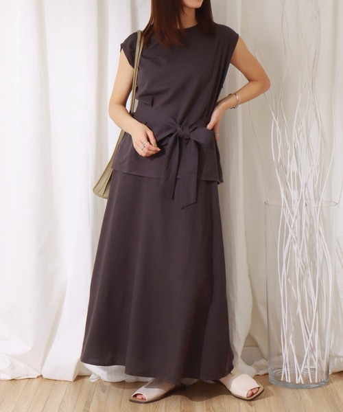 libelle more(リベル モア)の「綿レーヨン麻スカートセットアップ(スカート・レディース・ブラウン/ベージュ/カーキ/チャコールグレー・L/M)」の2枚目の写真