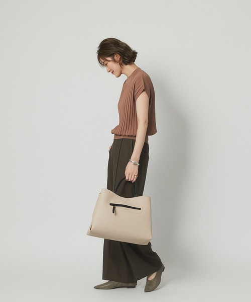 RIVE DROITE（リヴドロワ）の「《2サイズ展開》広がらないスッキリしたシルエットが魅力　メランジツイルストレッチワイドパンツ（スラックス・レディース・ベージュ/ブラウン・38/36）」の20枚目の写真