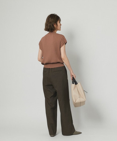 RIVE DROITE（リヴドロワ）の「《2サイズ展開》広がらないスッキリしたシルエットが魅力　メランジツイルストレッチワイドパンツ（スラックス・レディース・ベージュ/ブラウン・38/36）」の3枚目の写真