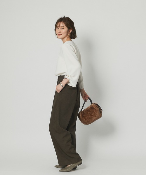 RIVE DROITE（リヴドロワ）の「《2サイズ展開》広がらないスッキリしたシルエットが魅力　メランジツイルストレッチワイドパンツ（スラックス・レディース・ベージュ/ブラウン・38/36）」の10枚目の写真
