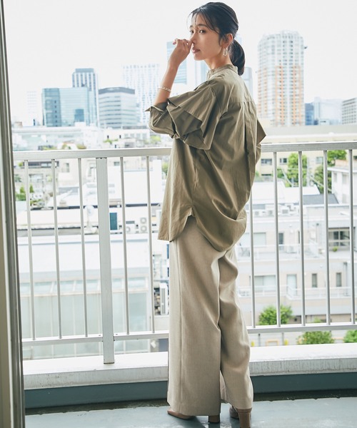 RIVE DROITE（リヴドロワ）の「《2サイズ展開》広がらないスッキリしたシルエットが魅力　メランジツイルストレッチワイドパンツ（スラックス・レディース・ベージュ/ブラウン・38/36）」の9枚目の写真