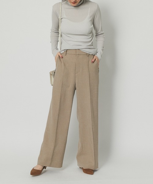 RIVE DROITE（リヴドロワ）の「《2サイズ展開》広がらないスッキリしたシルエットが魅力　メランジツイルストレッチワイドパンツ（スラックス・レディース・ベージュ/ブラウン・38/36）」の4枚目の写真