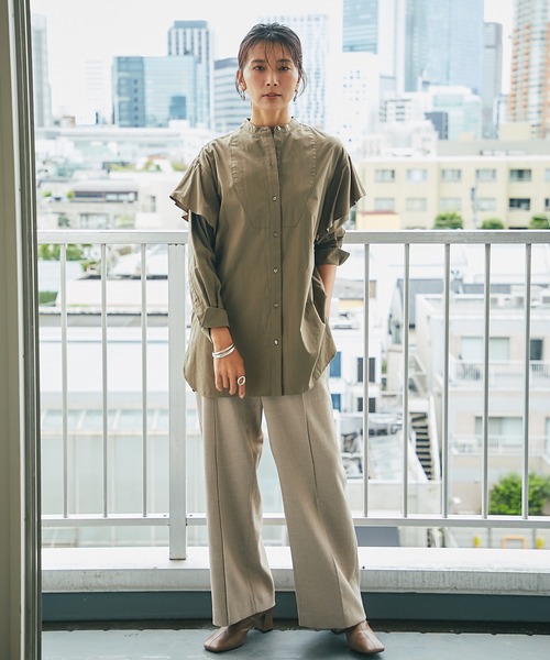 RIVE DROITE（リヴドロワ）の「《2サイズ展開》広がらないスッキリしたシルエットが魅力　メランジツイルストレッチワイドパンツ（スラックス・レディース・ベージュ/ブラウン・38/36）」の19枚目の写真