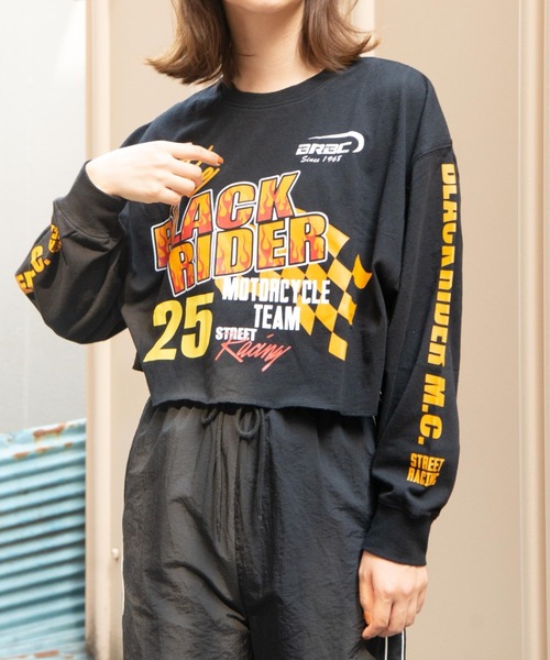 WEGO(ウィゴー)の「WEGO/スリーブプリントショートロンT(Tシャツ/カットソー・レディース・グリーン/ブラック・FREE)」の2枚目の写真