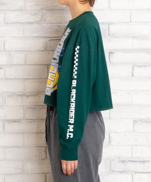 WEGO(ウィゴー)の「WEGO/スリーブプリントショートロンT(Tシャツ/カットソー・レディース・グリーン/ブラック・FREE)」の12枚目の写真