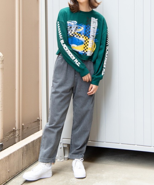 WEGO(ウィゴー)の「WEGO/スリーブプリントショートロンT(Tシャツ/カットソー・レディース・グリーン/ブラック・FREE)」の8枚目の写真