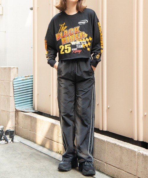 WEGO(ウィゴー)の「WEGO/スリーブプリントショートロンT(Tシャツ/カットソー・レディース・グリーン/ブラック・FREE)」の3枚目の写真