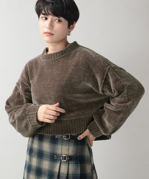 RAGEBLUE（レイジブルー）の「ソデパフモールショートニット/951515（ニット/セーター・レディース・ブラウン/グレー/オフホワイト/ブルー/グリーン/オレンジ/イエロー/パープル・FREE）」の4枚目の写真