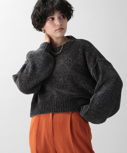 RAGEBLUE（レイジブルー）の「ソデパフモールショートニット/951515（ニット/セーター・レディース・ブラウン/グレー/オフホワイト/ブルー/グリーン/オレンジ/イエロー/パープル・FREE）」の3枚目の写真