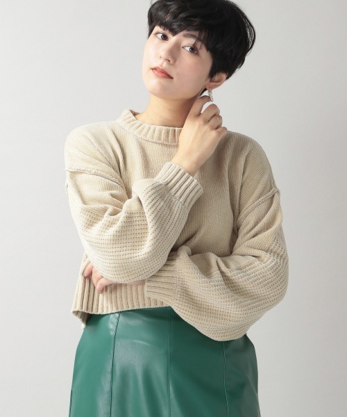 RAGEBLUE（レイジブルー）の「ソデパフモールショートニット/951515（ニット/セーター・レディース・ブラウン/グレー/オフホワイト/ブルー/グリーン/オレンジ/イエロー/パープル・FREE）」の2枚目の写真