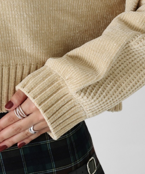 RAGEBLUE（レイジブルー）の「ソデパフモールショートニット/951515（ニット/セーター・レディース・ブラウン/グレー/オフホワイト/ブルー/グリーン/オレンジ/イエロー/パープル・FREE）」の9枚目の写真