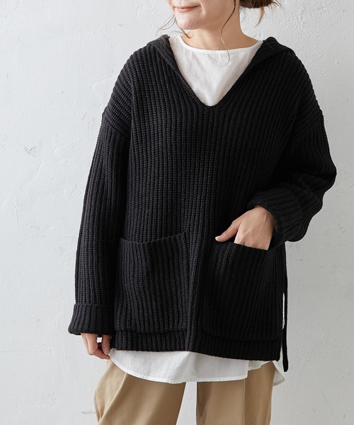 PUAL CE CIN(ピュアルセシン)の「【Du noir】セーラーカラーニットプルオーバー(ニット/セーター・レディース・ブラック/グレー/モカ・FREE)」の1枚目の写真