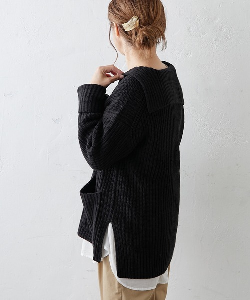 PUAL CE CIN(ピュアルセシン)の「【Du noir】セーラーカラーニットプルオーバー(ニット/セーター・レディース・ブラック/グレー/モカ・FREE)」の15枚目の写真