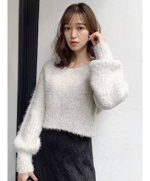 dazzlin(ダズリン)の「シュガークロップドニットトップス(ニット/セーター・レディース・ベージュ/パープル/ブルー/キャメル/グレー/ピンク・FREE)」の17枚目の写真