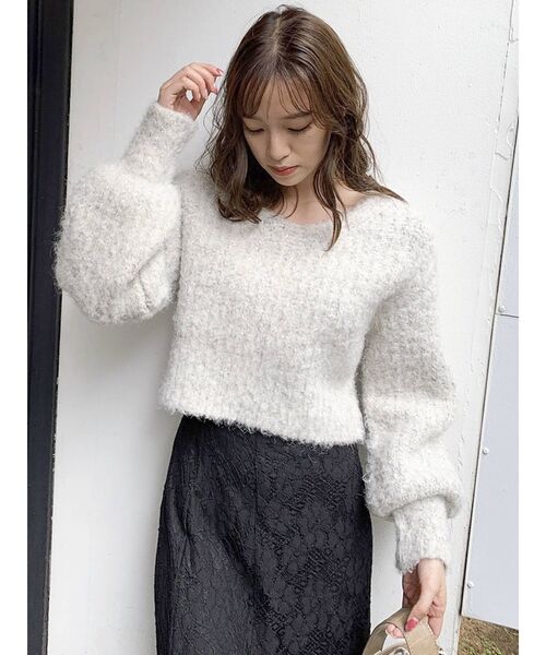 dazzlin(ダズリン)の「シュガークロップドニットトップス(ニット/セーター・レディース・ベージュ/パープル/ブルー/キャメル/グレー/ピンク・FREE)」の19枚目の写真