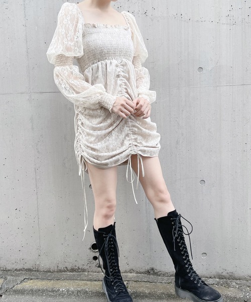 lilLilly(リルリリー)の「2WAYレースミニドレス(ワンピース・レディース・ホワイト/ブラック/ベージュ・FREE)」の5枚目の写真