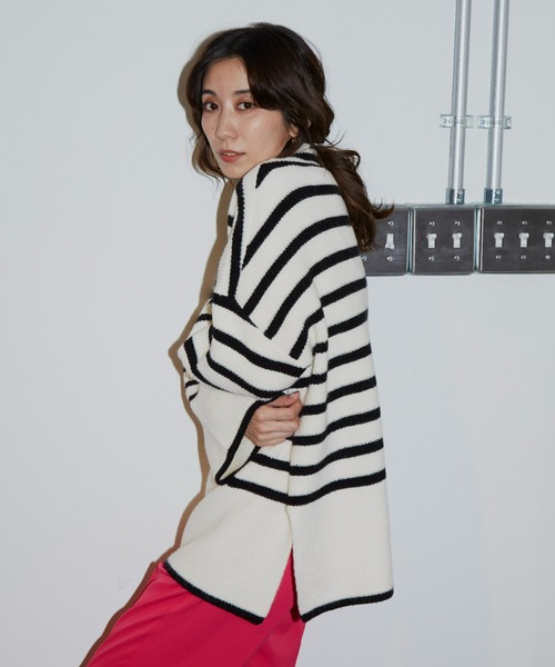 Auntie Rosa Holiday（アンティローザホリデー）の「タートルネックBIGニットプルオーバー（ニット/セーター・レディース・ライトブルー/オフホワイト/コーラルピンク・FREE）」の10枚目の写真