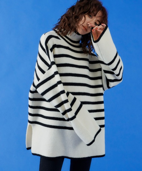 Auntie Rosa Holiday（アンティローザホリデー）の「タートルネックBIGニットプルオーバー（ニット/セーター・レディース・ライトブルー/オフホワイト/コーラルピンク・FREE）」の7枚目の写真