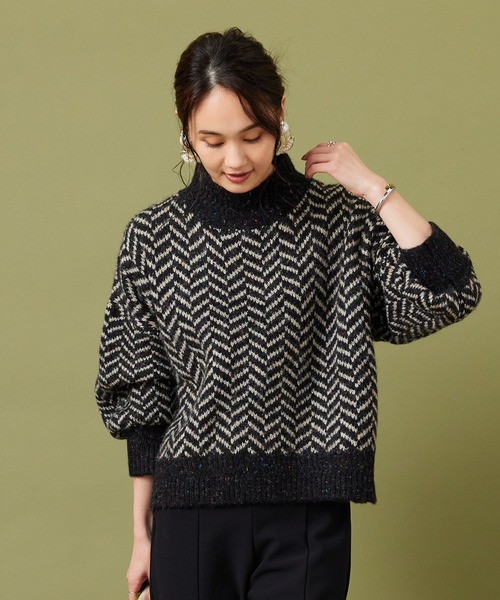 JETSET SOLO PLUS （ジェットセットソロプラス）の「【FONT LAB】ネップ混フェザーヤーン ヘリンボーンニット（ニット/セーター・レディース・ブラック系・FREE）」の2枚目の写真