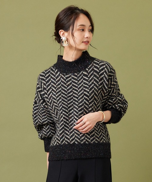 JETSET SOLO PLUS （ジェットセットソロプラス）の「【FONT LAB】ネップ混フェザーヤーン ヘリンボーンニット（ニット/セーター・レディース・ブラック系・FREE）」の3枚目の写真