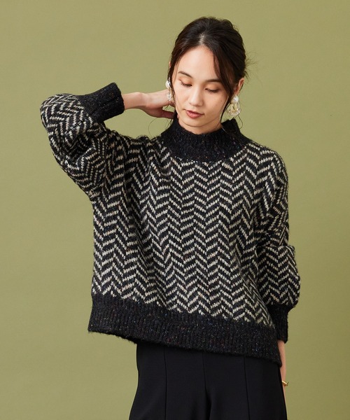 JETSET SOLO PLUS （ジェットセットソロプラス）の「【FONT LAB】ネップ混フェザーヤーン ヘリンボーンニット（ニット/セーター・レディース・ブラック系・FREE）」の4枚目の写真