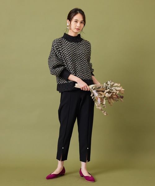 JETSET SOLO PLUS （ジェットセットソロプラス）の「【FONT LAB】ネップ混フェザーヤーン ヘリンボーンニット（ニット/セーター・レディース・ブラック系・FREE）」の5枚目の写真