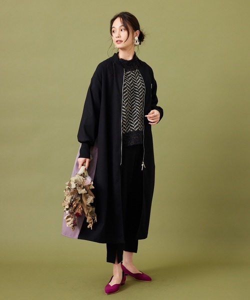 JETSET SOLO PLUS （ジェットセットソロプラス）の「【FONT LAB】ネップ混フェザーヤーン ヘリンボーンニット（ニット/セーター・レディース・ブラック系・FREE）」の6枚目の写真