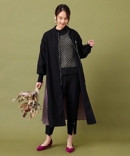 JETSET SOLO PLUS （ジェットセットソロプラス）の「【FONT LAB】ネップ混フェザーヤーン ヘリンボーンニット（ニット/セーター・レディース・ブラック系・FREE）」の7枚目の写真