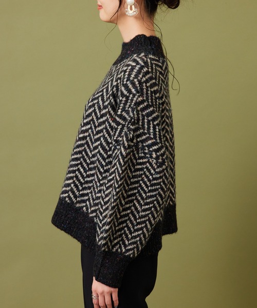 JETSET SOLO PLUS （ジェットセットソロプラス）の「【FONT LAB】ネップ混フェザーヤーン ヘリンボーンニット（ニット/セーター・レディース・ブラック系・FREE）」の10枚目の写真