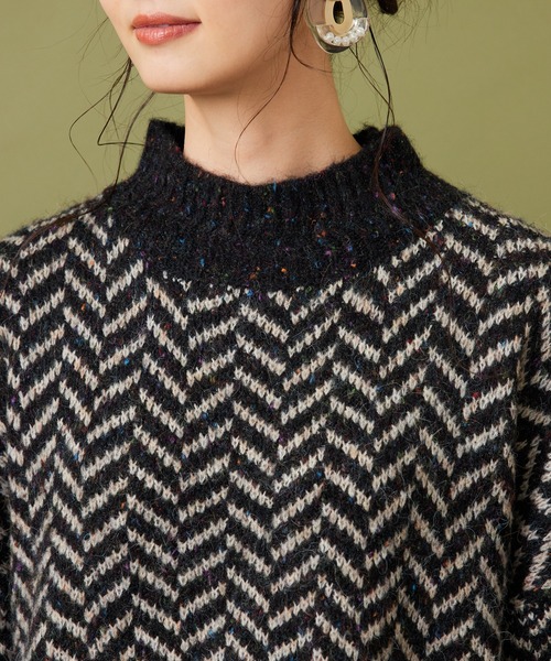 JETSET SOLO PLUS （ジェットセットソロプラス）の「【FONT LAB】ネップ混フェザーヤーン ヘリンボーンニット（ニット/セーター・レディース・ブラック系・FREE）」の12枚目の写真