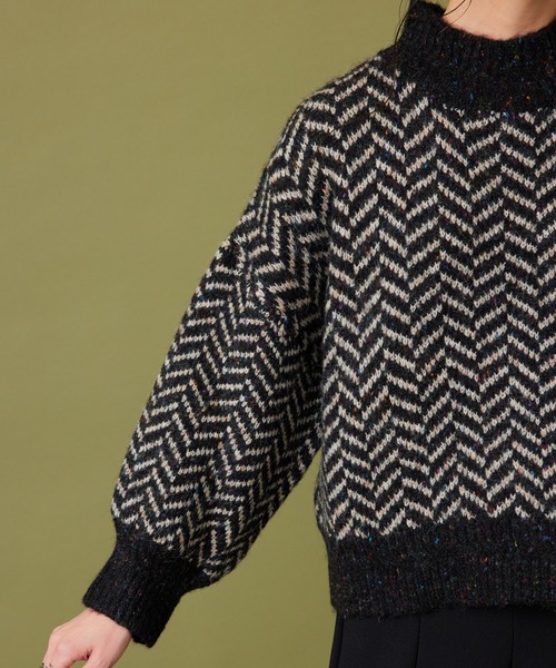 JETSET SOLO PLUS （ジェットセットソロプラス）の「【FONT LAB】ネップ混フェザーヤーン ヘリンボーンニット（ニット/セーター・レディース・ブラック系・FREE）」の13枚目の写真